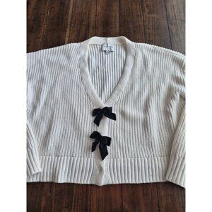 Pink Rose White Knit Cardigan With Black Velvet Bows size L